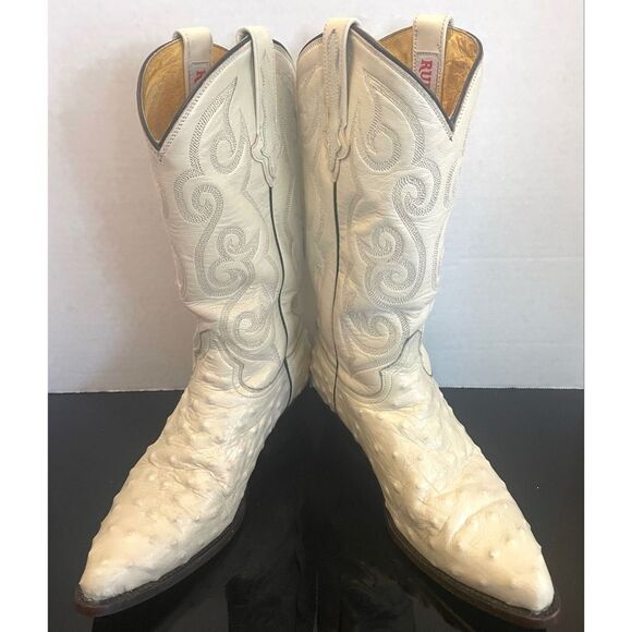 RARE🔥 RUDEL Ivory Goat Ostrich Cowboy Leather Boots Men's Size 7.5 EEWestern - Picture 14 of 15